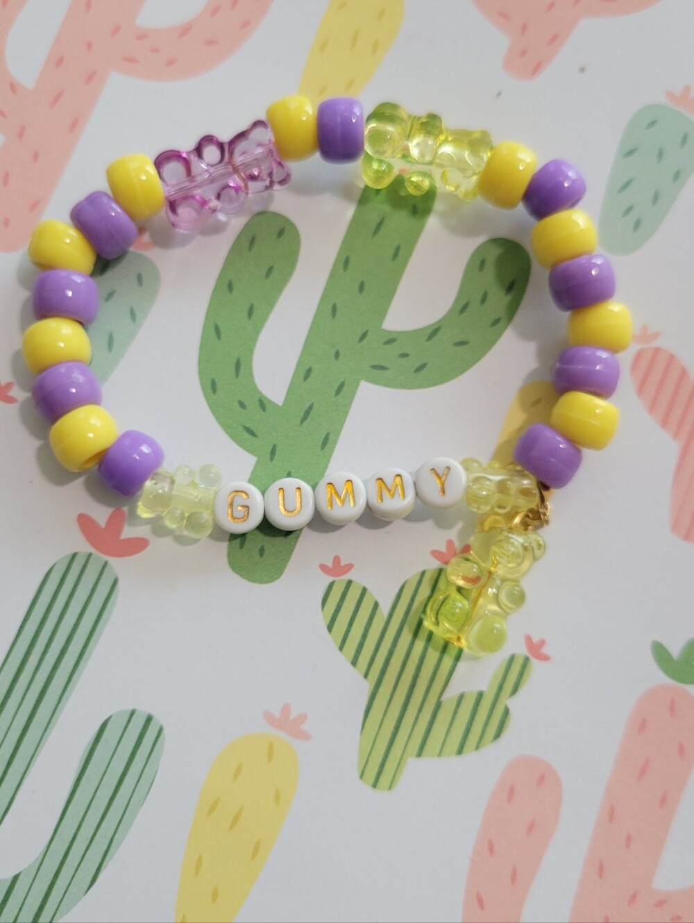 Gummy Bead Kandi Bracelet - Yellow & Purple